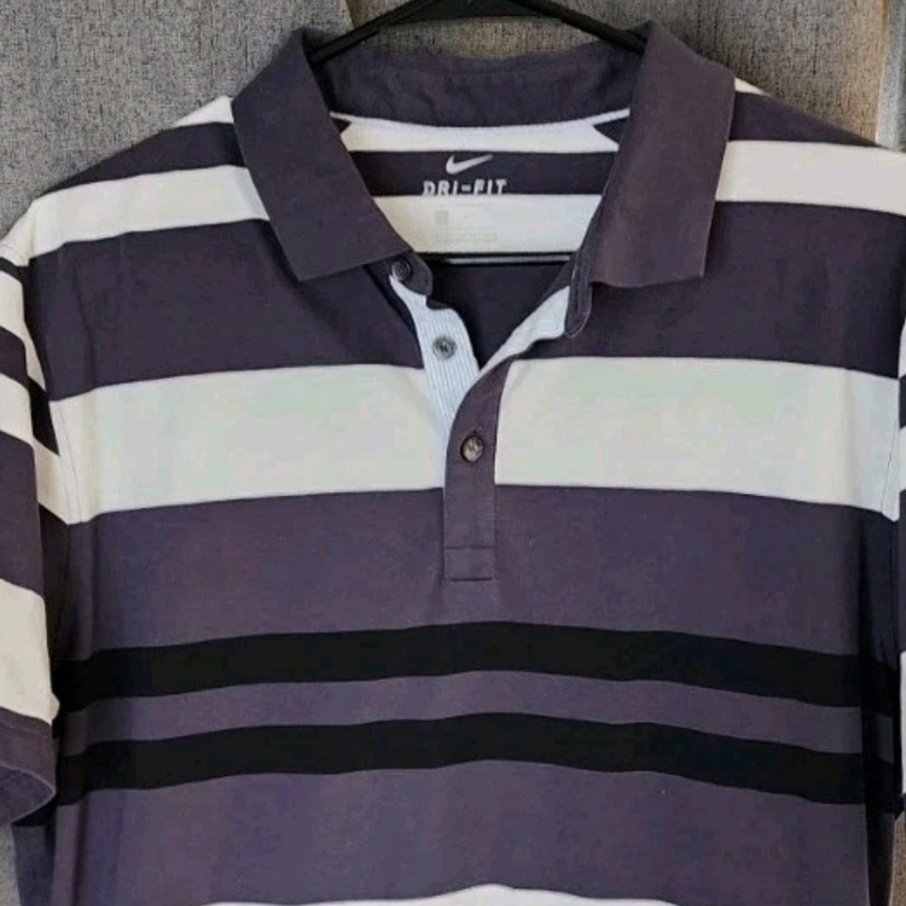Nike Dri‑FIT Golf Striped Polo Shirt Men’s Size Large Purple Black White